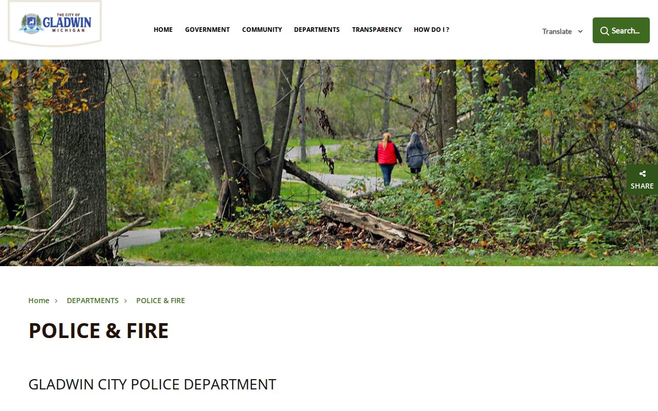 Gladwin City Police official page for recent arrest contact information