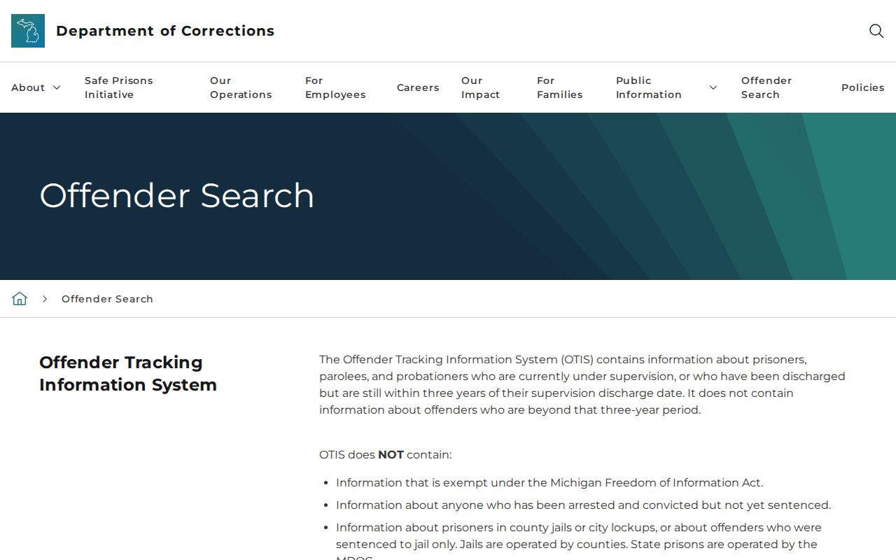 Michigan Department of Corrections OTIS search
